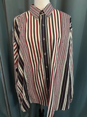 Salty Dog Striped Button Down Shirt XL Red White Blue Cotton USA Style